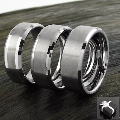 Tungsten Carbide Men's Ring Brushed Center Beveled Wedding Band - Engravable • $12.99