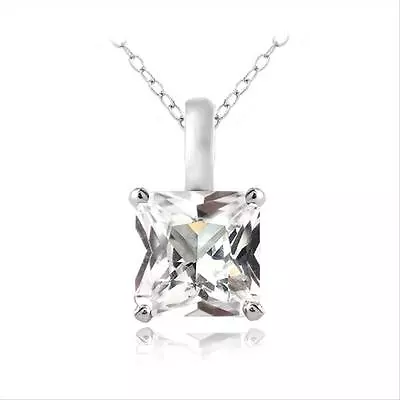 925 Silver Lab Created White Sapphire Square Solitaire Necklace 18  • $15.99