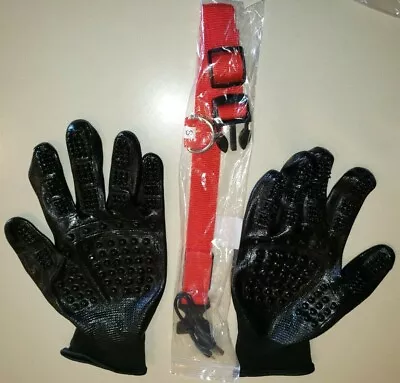 NEW RED DOG COLLAR MALE FEMALE Size SMALL Black GROOMING GLOVES NEW ONE SIZE • $4.40