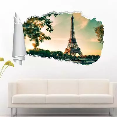 Paris Eiffel Tower 3D Torn Hole Ripped Wall Sticker Decal Decor Art Mural WT47 • $25.49