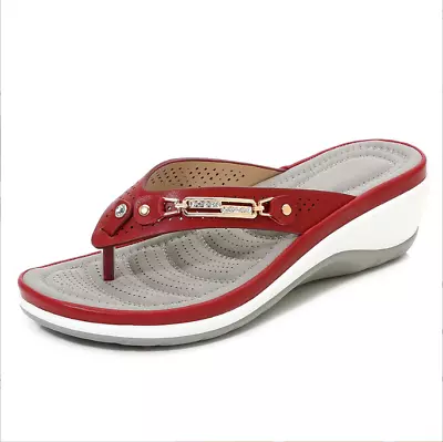 Women Arch Support Sandals Womens Soft  Low Wedge Shoes Casual Flip Flops • £9.64