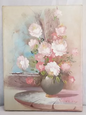 Vintage Oil Painting Still Life Roses Pink Robert Cox Floral 16x12 • $42