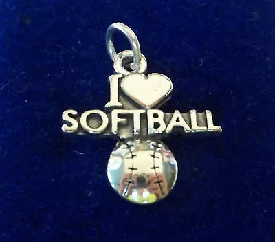 Sterling Silver 21x20mm Says I Love Softball Ball Charm • $28.49