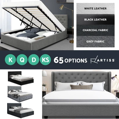 Artiss Bed Frame Queen Double King Single Size Gas Lift Storage Base Wood Fabric • $289.95