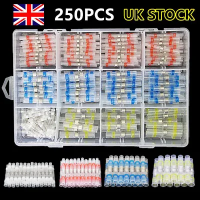 250Pc Waterproof Solder Seal Heat Shrink Wire Cable Connectors Crimps Butt Joint • £6.99