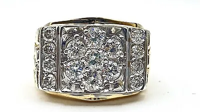 1.50 Ct Natural  DIAMOND Mens Cluster Nugget Pinky Ring SOLID 14k Yellow Gold • $1588