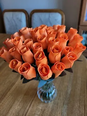 1 Dozen - Orange Wooden Rose Buds 5 X 8 Artificial Flowers - Free Shipping • $14.99