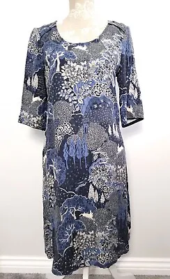 Monsoon Dress Size 8 Midi Jersey Stretch Forest Rabbit Hare Print Floral • £14.99