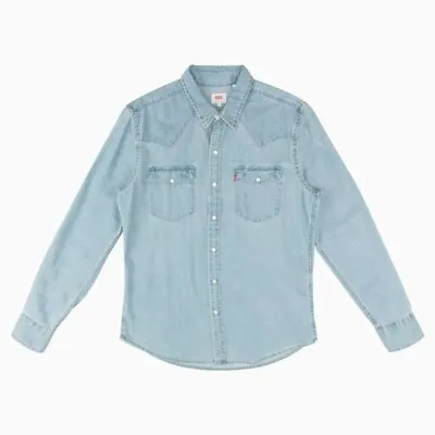 Levi's Men's Standard Barstow Denim Western Snap-Up Shirt Blue Large 669860119 • $47.06