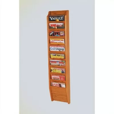Pemberly Row 10 Pocket Magazine Wall Rack In Medium Oak • $141.31