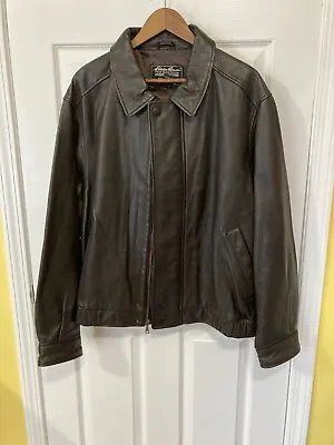 Eddie Bauer Mens XL Leather Brown Bomber Jacket • $75