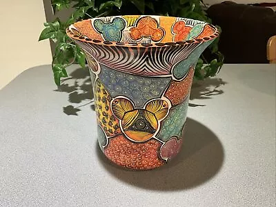 Disney World Penzo Pottery 8.5  Vase Zimbabwe Handmade & Painted Mickey Mouse #2 • $149.99