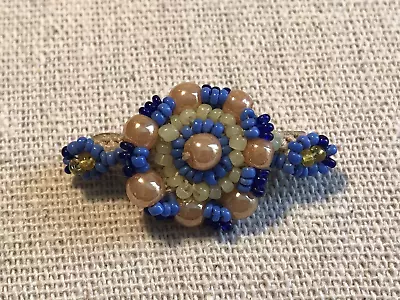 Antique Victorian Brooch Blue Yellow Orange Beads OOAK • $10.49