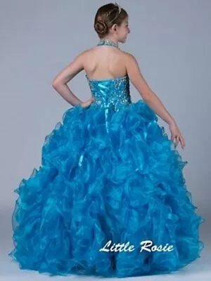 NEW* Little Rosie Girls Long National Pageant Dress Dress LR2040 Turquoise 10 • $337.50