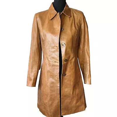 Vera Pelle Italian Leather Coat ZIP Alta Moda Firenze Made In Italy Womens Sz 42 • $74.99