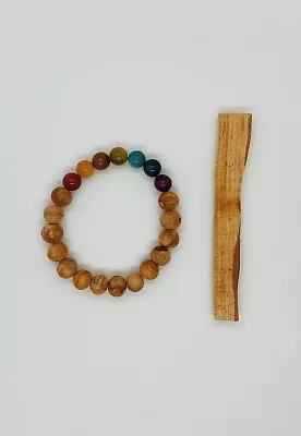 9mm Palo Santo With 7 Chakra Tagua Nuts Bracelet • $14.99