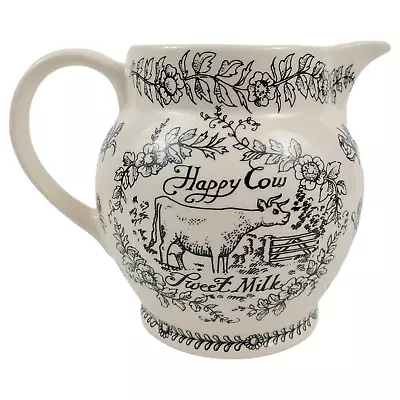 EMMA BRIDGEWATER Dairy Pitcher Jug RARE Ivory Ceramic Happy Cows Sweet Milk • $99