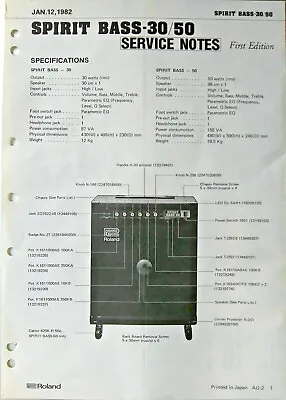 $65.12 • Buy Roland SPIRIT Bass-30 50 Bass Guitar Amp Original Service Manual Schematics 1982