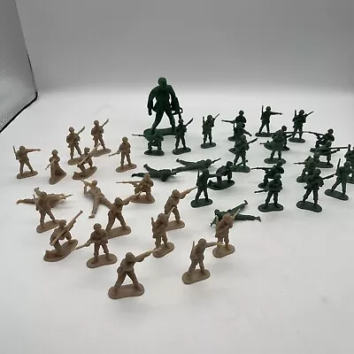 Miniature 2  Plastic Army Military Men Toys Tan Green Lot Of 42+ Soldiers • $9.89