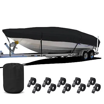 V-Hull Boat Cover 20'-22' Waterproof Beam Width 106  Trailerable Mooring Black • $86.99