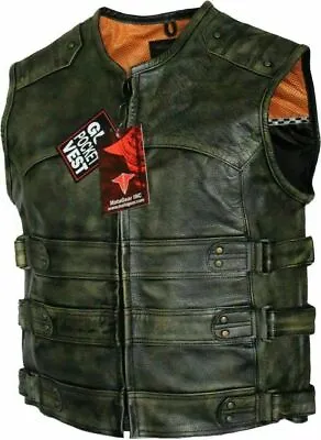 $54.99 • Buy Motorcycle Mens Tactical Brown Buckle Club Vest Leather Vest Concealed Carry