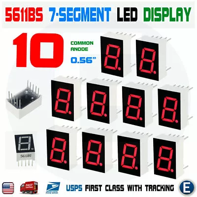 10pcs 7 Segment Common Anode 1 Bit Digital Tube 0.56  5611BH Red LED Display • $8.53