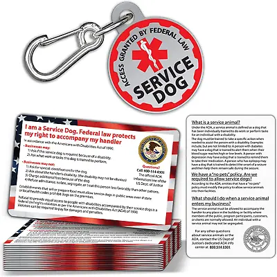 $15.99 • Buy Service Dog ID Tag + 50 ADA Information Cards - Metal Dog Tag Is Double-Sided An