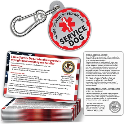 Service Dog ID Tag + 50 ADA Information Cards - Metal Dog Tag Is Double-Sided An • $12.99