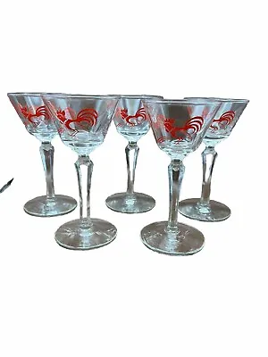 5 Libbey Red Rooster Cocktail Glasses • $32