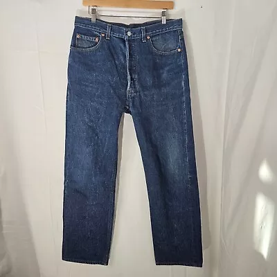 Vintage 91' Levis 501 Jeans Tag 36x32 Act 34x29 Made USA Red Bat Wing 501-0000 • $149.95