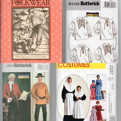 Early American Costume Sewing Patterns Bundle Of 4 Men And Misses • $22