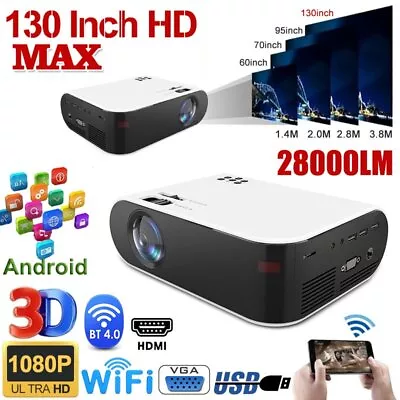 $89.99 • Buy 28000 Lumens 4K 1080P HD WiFi 3D LED Mini Video Theatre Projector Home Cinema