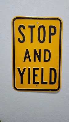 Vintage 1940s STOP And YIELD Embossed Steel Street Road Sign Yellow & Black 18” • $150