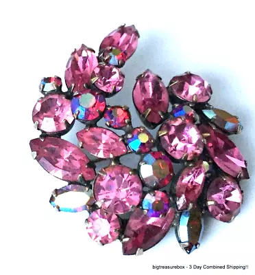 WOW Vintage Brooch Pin SIGNED REGENCY Pink Rhinestone Gold Tone Jewelry Lot Y • $2.25