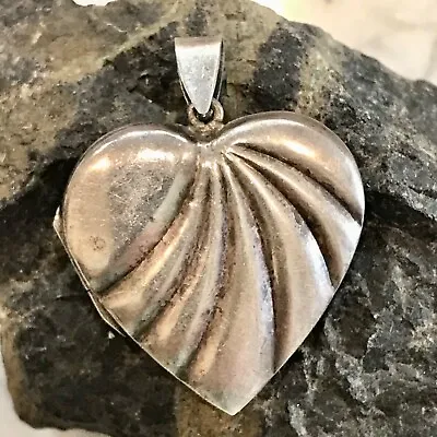 Puffy Heart 925 Sterling Silver Pendant Locket Southwest VTG  Signed B Sq. 1.5” • $55