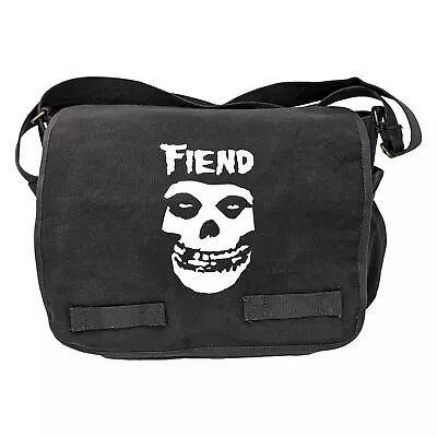 Charcoal Cotton Canvas Military Messenger Bag White Misfit Fiend Skull • $49.95