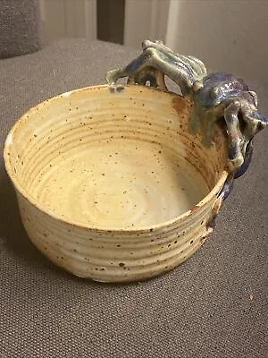 Studio Art Pottery Bowl Vintage With Crab Or Lobster On Brim Signed By Artist  B • $45