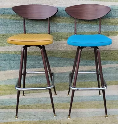 Set Of 2 Mid Century Modern Chrome Craft Bar Stool Chair Chrome Vinyl Retro • $399.98