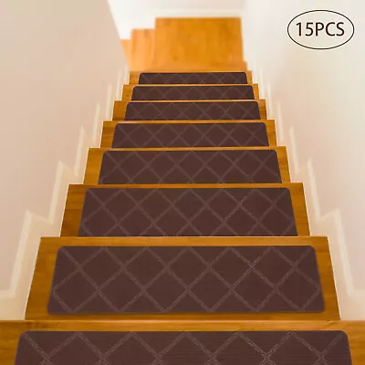 15PCS Non-Slip Carpet Stair Treads 30  X 8  Mats Indoor For Wooden Steps Coffee • $36.49