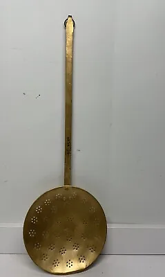 Large Vintage 31” Long Ladle Copper - Brass Skimmer Strainer 10.25” Round • $29.99