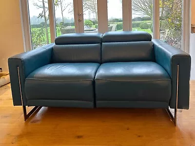 NATUZZI NICOLETTI RECLINER LEATHER SOFA IN PETROL BLUE   - Immaculate Condition • £690