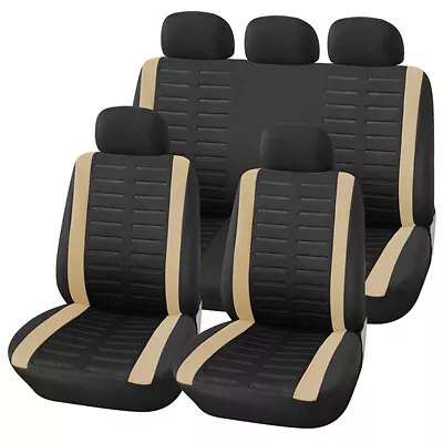 9Pcs Car Seat Covers Front Rear Full Sets Protector Interior Parts Black/Beige • $62.90