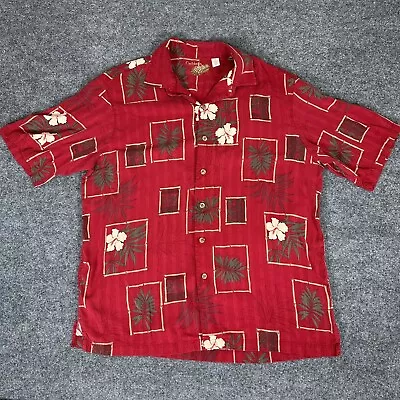 Caribbean Joe Shirt Mens XL Red Floral Silk Rayon Short Sleeve Button Up Adult • $17.60