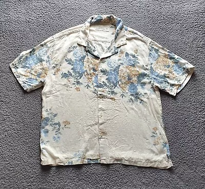 Abercrombie & Fitch Shirt Mens L White Summer Linen Blend Blue Floral Print • £34.87