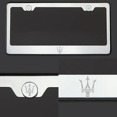 T304 Chrome Polished Maserati Logo Laser Etched Engraved License Plate Frame Tag • $34.98