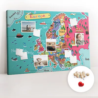 Pinboard Memo School Corkboard With 100 Pcs Pins 120x80 Cm - Europe Map • £91.71