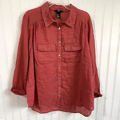 H&M Shirt Womens 2 Mauve Pink Button Down Lightweight Top Cotton Semi Sheer • $12.34