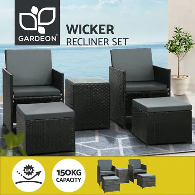$379.99 • Buy Gardeon Sun Lounge Wicker Lounger Recliner Chairs Outdoor Furniture Patio Sofa