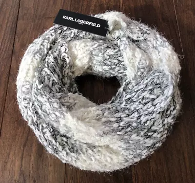 Karl Lagerfeld Fuzzy Ombre Infinity Scarf Grey Black White Warm Knit Winter $68 • $19.99