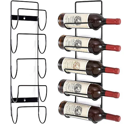 5 Bottle Wine Rack Black Metal Wall Mounted Storage Holder Shelf Kitchen Vine • £10.45